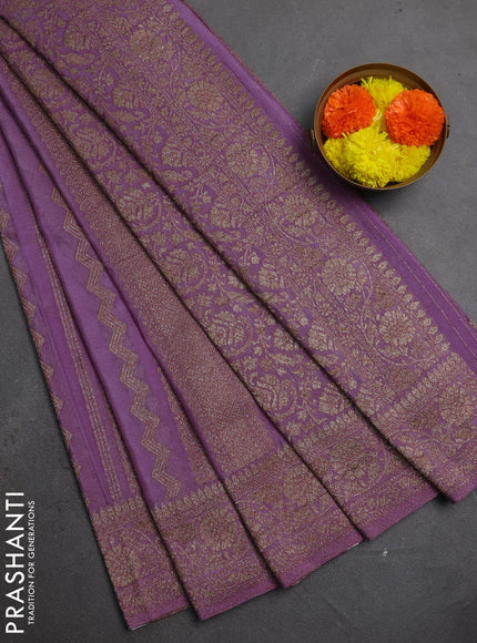 Banarasi semi crepe saree lavender with allover thread & zari weaves and woven border
