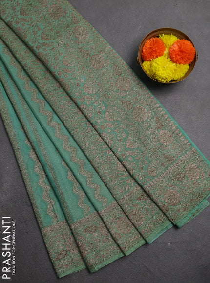 Banarasi semi crepe saree teal green with allover thread & zari woven buttas and woven border