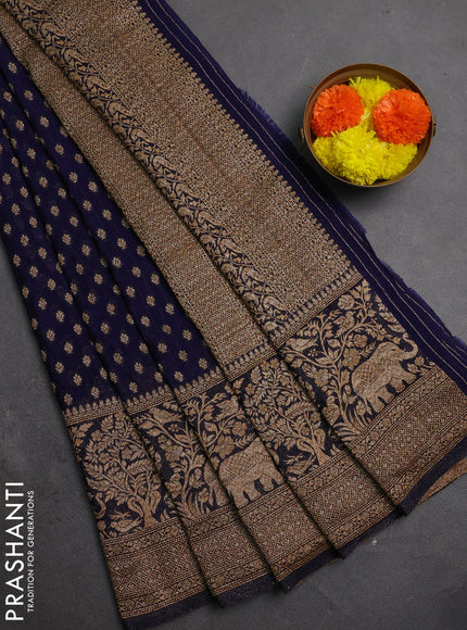 Banarasi semi crepe saree navy blue with allover thread & zari woven buttas and long woven border