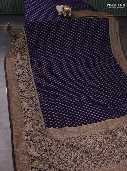 Banarasi semi crepe saree navy blue with allover thread & zari woven buttas and long woven border