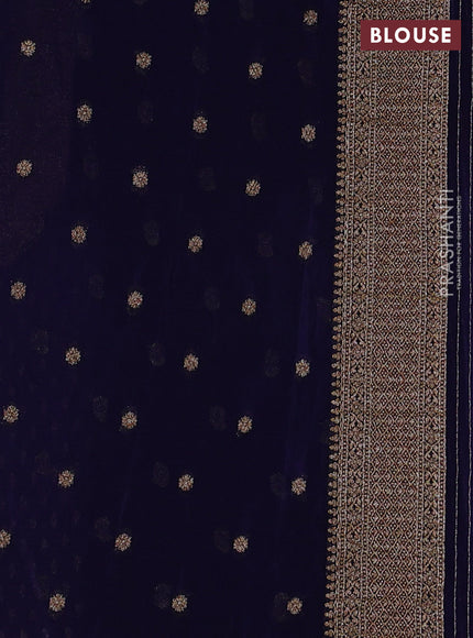 Banarasi semi crepe saree navy blue with allover thread & zari woven buttas and long woven border