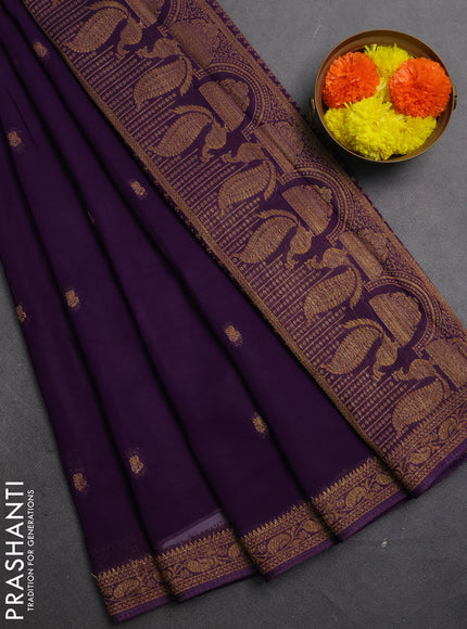 Banarasi semi georgette saree purple with woven buttas and woven border