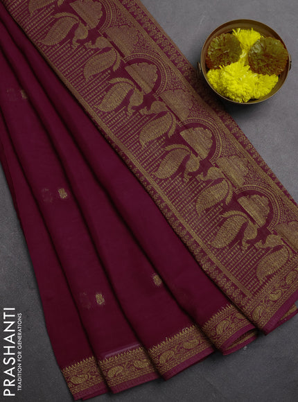 Banarasi semi georgette saree wine shade with woven buttas and woven border