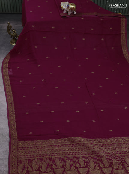 Banarasi semi georgette saree wine shade with woven buttas and woven border