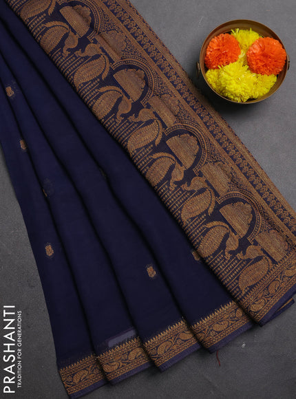 Banarasi semi georgette saree navy blue with woven buttas and woven border