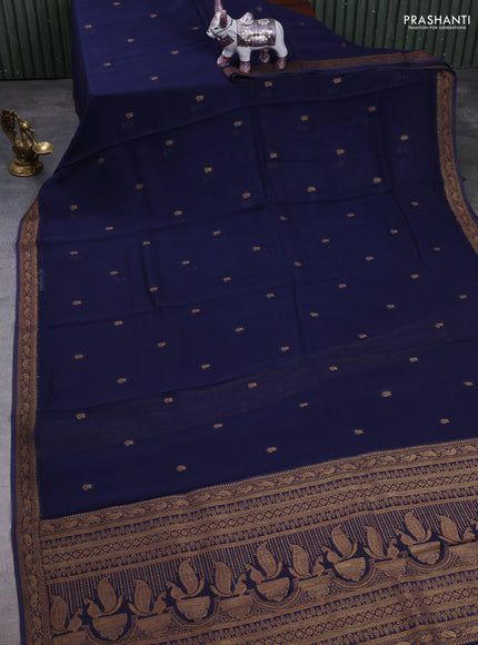 Banarasi semi georgette saree navy blue with woven buttas and woven border