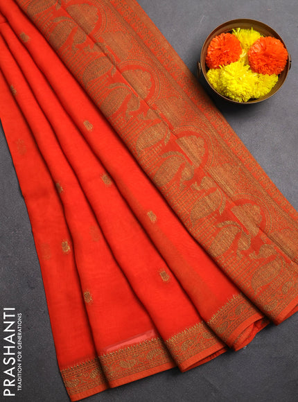 Banarasi semi georgette saree orange with woven buttas and woven border
