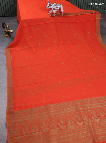 Banarasi semi georgette saree orange with woven buttas and woven border