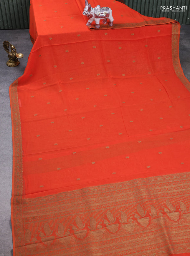 Banarasi semi georgette saree orange with woven buttas and woven border