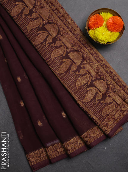 Banarasi semi georgette saree deep wine with woven buttas and woven border