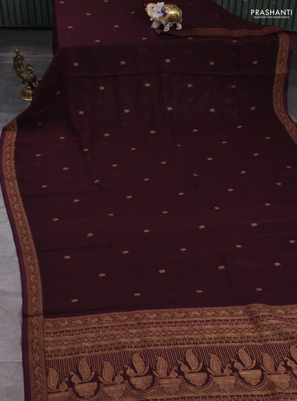 Banarasi semi georgette saree deep wine with woven buttas and woven border