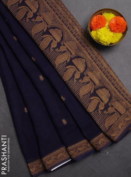 Banarasi semi georgette saree deep navy blue with woven buttas and woven border