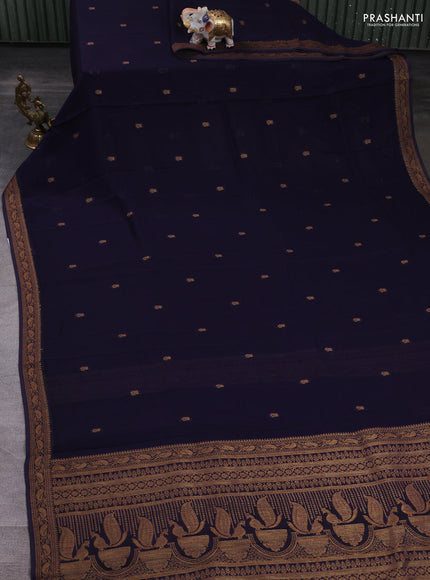 Banarasi semi georgette saree deep navy blue with woven buttas and woven border