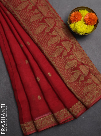 Banarasi semi georgette saree red with woven buttas and woven border