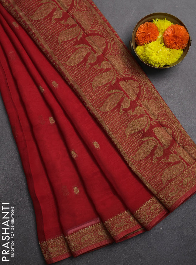 Banarasi semi georgette saree red with woven buttas and woven border