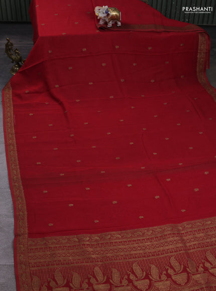Banarasi semi georgette saree red with woven buttas and woven border