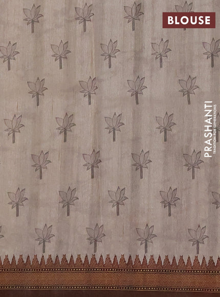 Semi raw silk saree beige with mirror work and kalamkari prints & pita work