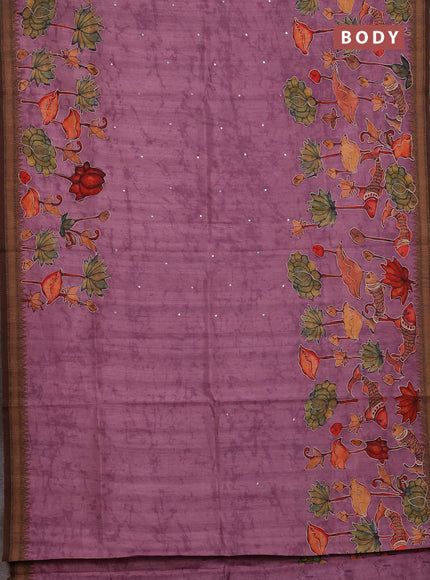 Semi raw silk saree mauve pink with mirror work and kalamkari prints & pita work