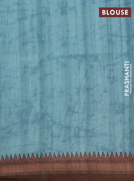 Semi raw silk saree teal blue with mirror work and kalamkari prints & pita work