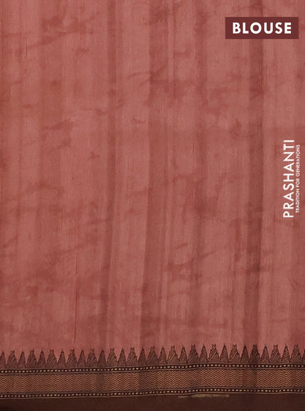 Semi raw silk saree mild peach with mirror work and kalamkari prints & pita work