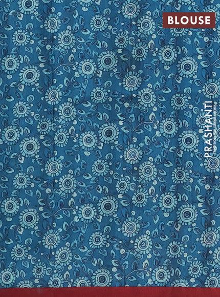 Semi raw silk saree teal blue and maroon with plain body and kalamkari prints & pita work