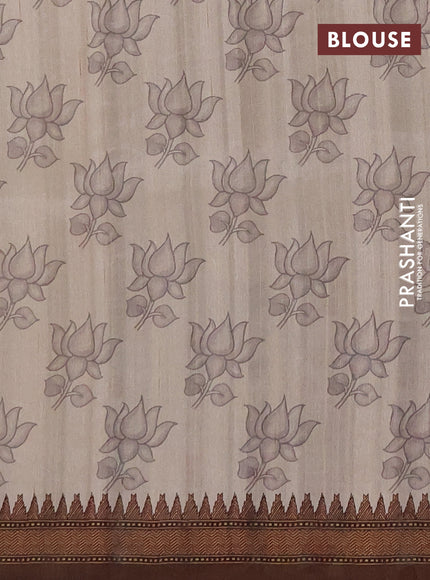 Semi raw silk saree cream with mirror work and kalamkari prints & pita work