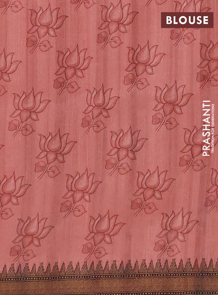 Semi raw silk saree peach shade with mirror work and kalamkari prints & pita work