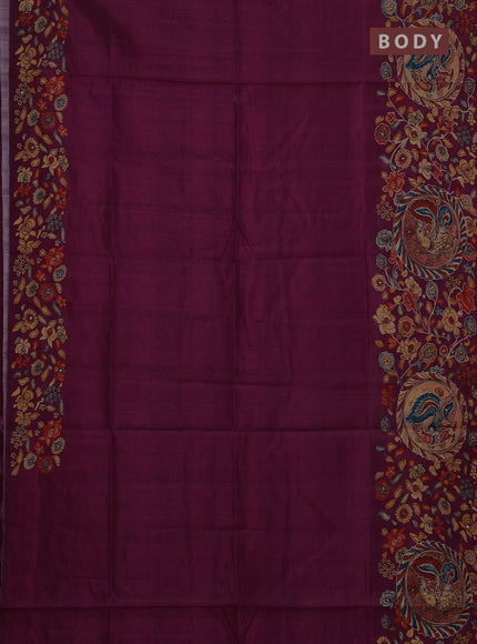 Semi raw silk saree Magenta pink with plain body and kalamkari prints & pita work