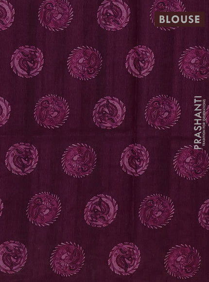 Semi raw silk saree Magenta pink with plain body and kalamkari prints & pita work
