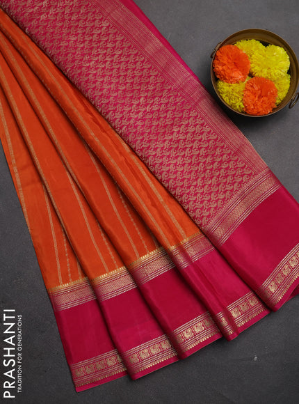 Semi mysore silk saree orange and pink with allover zari weaves and rettapet zari woven border
