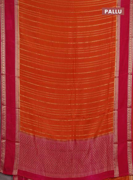 Semi mysore silk saree orange and pink with allover zari weaves and rettapet zari woven border