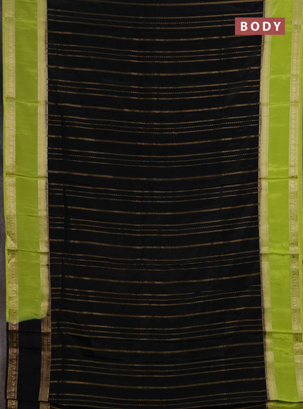 Semi mysore silk saree black and light green with allover zari weaves and rettapet zari woven border