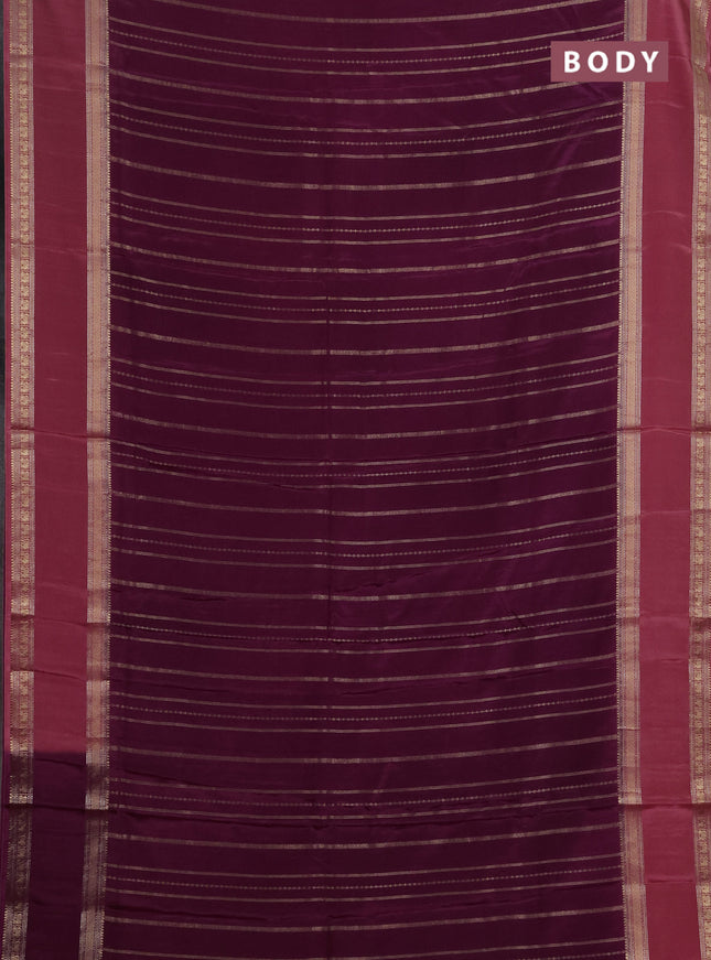 Semi mysore silk saree deep purple and peach shade with allover zari weaves and rettapet zari woven border
