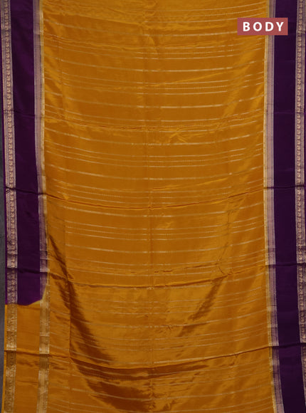 Semi mysore silk saree mustard yellow and violet with allover zari weaves and rettapet zari woven border