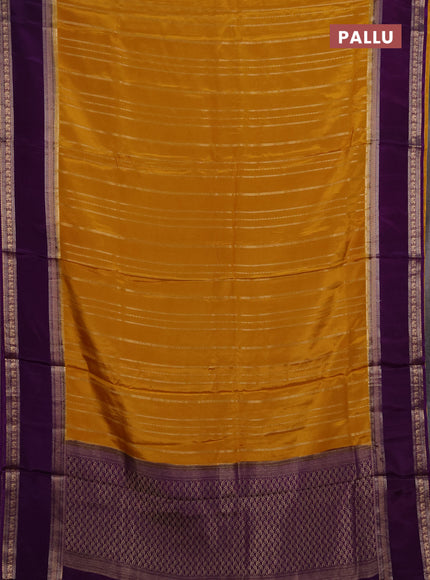 Semi mysore silk saree mustard yellow and violet with allover zari weaves and rettapet zari woven border