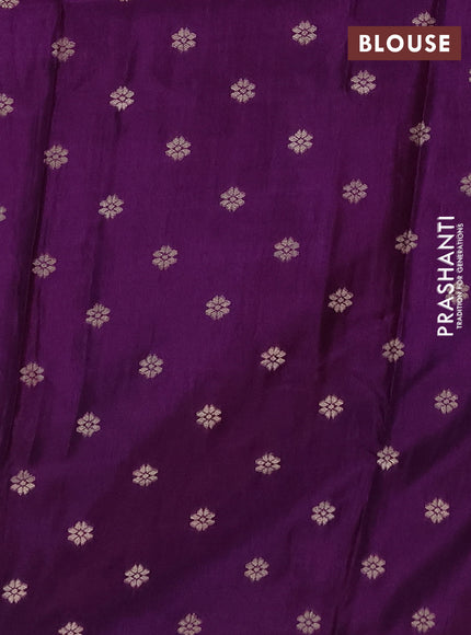Semi mysore silk saree mustard yellow and violet with allover zari weaves and rettapet zari woven border