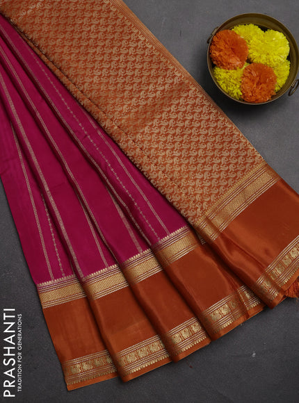 Semi mysore silk saree pink and orange with allover zari weaves and rettapet zari woven border