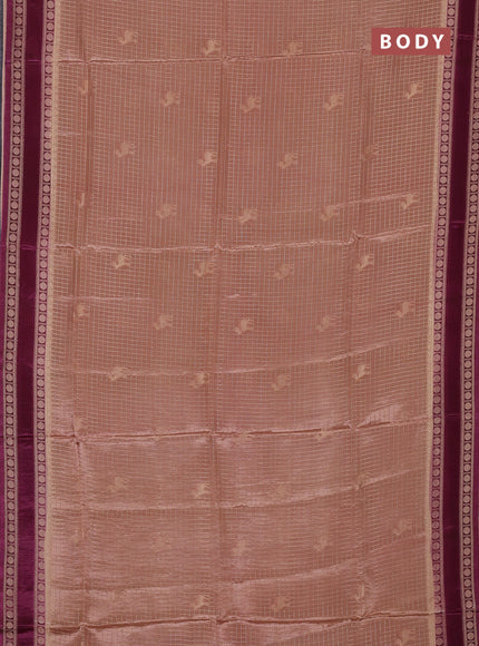 Semi mysore silk saree sandal and purple with allover zari checks & buttas and rudhrasha zari woven border