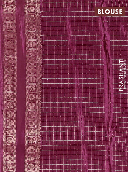 Semi mysore silk saree sandal and purple with allover zari checks & buttas and rudhrasha zari woven border