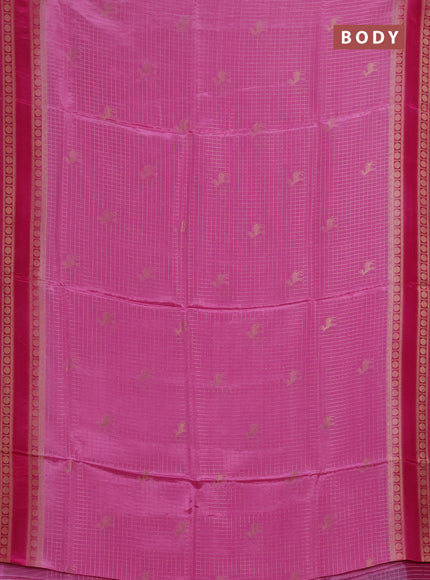Semi mysore silk saree light pink and pink with allover zari checks & buttas and rudhrasha zari woven border
