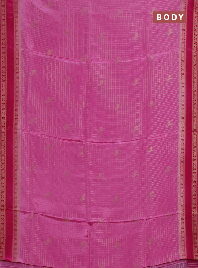 Semi mysore silk saree light pink and pink with allover zari checks & buttas and rudhrasha zari woven border