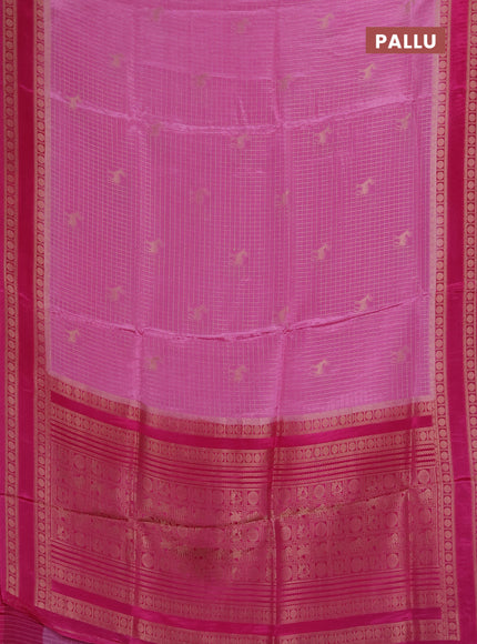Semi mysore silk saree light pink and pink with allover zari checks & buttas and rudhrasha zari woven border