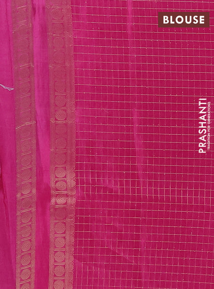 Semi mysore silk saree light pink and pink with allover zari checks & buttas and rudhrasha zari woven border