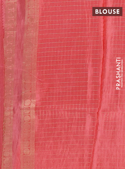 Semi mysore silk saree wine shade and peach pink with allover zari checks & buttas and rudhrasha zari woven border