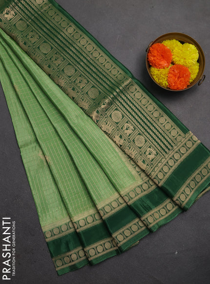 Semi mysore silk saree pastel green and green with allover zari checks & buttas and rudhrasha zari woven border