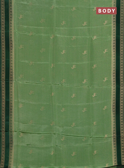 Semi mysore silk saree pastel green and green with allover zari checks & buttas and rudhrasha zari woven border
