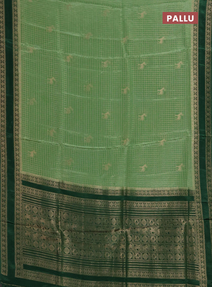 Semi mysore silk saree pastel green and green with allover zari checks & buttas and rudhrasha zari woven border