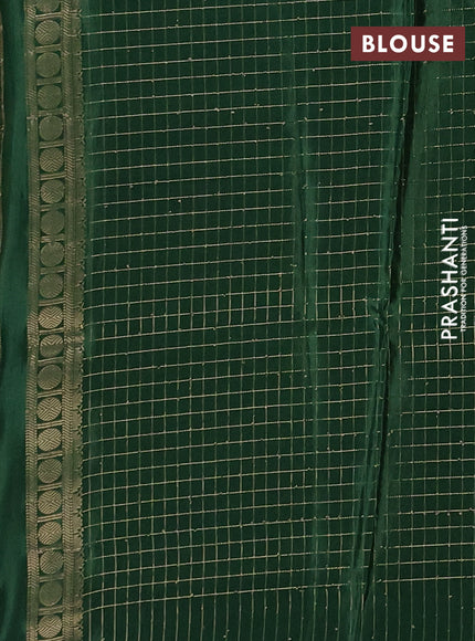 Semi mysore silk saree pastel green and green with allover zari checks & buttas and rudhrasha zari woven border