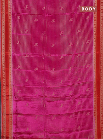Semi mysore silk saree pink and orange with allover zari checks & buttas and rudhrasha zari woven border