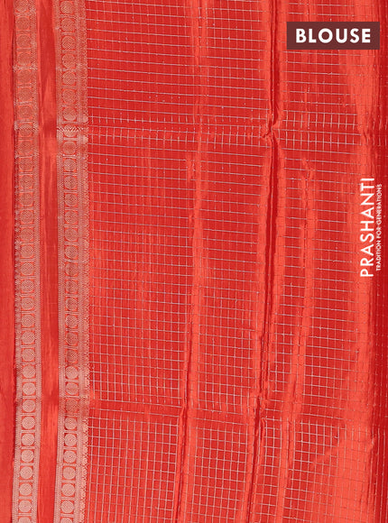 Semi mysore silk saree pink and orange with allover zari checks & buttas and rudhrasha zari woven border